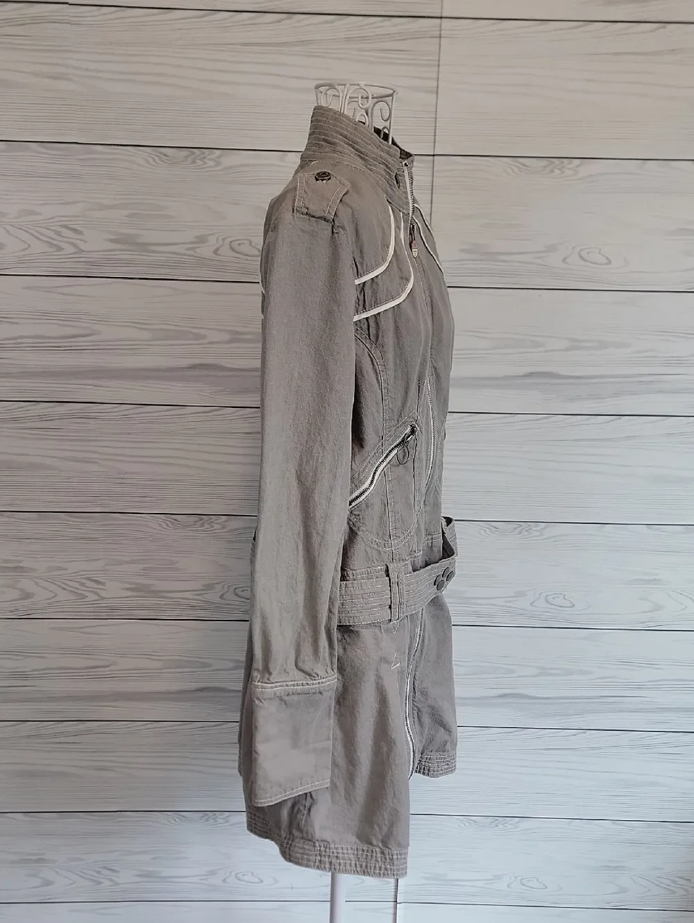 Basic House Hendrix Lightweight Grey Utility Jacket with Belt Womens Size M